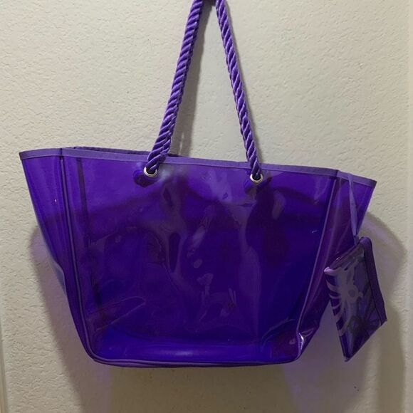 Transparent PVC handbag purple with small wrislet - Picture 2 of 9